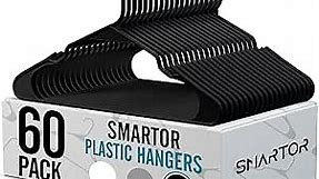 Smartor Plastic Hangers 60 Pack, Black Hangers for Clothing, Closet, Short, Coats, Polo Shirt- with Notches, Slim Adult Hangers, Space Saving Clothes Hangers for Daily Use, Wardrobe Organizer - Black