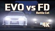 [ Initial D ] RX7 FD Single Turbo vs Lancer Evo V | Upscaled 4K