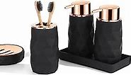 Bathroom Accessories Set 5 pcs,Bathroom Soap and Lotion Dispenser Set with Tray,Toothbrush Holder,Soap Dish (Rose Gold Black)