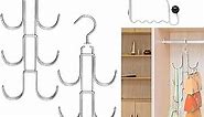 Pluspace Purses Hanger Organizer for Closet 2+1 Pack Silver Purse Holder for Closet Metal Purse Storage Organizer Hook Rotatable Hanging Tie Hanger for Women Handbag Coat Scarf, Over Door Hook Rack