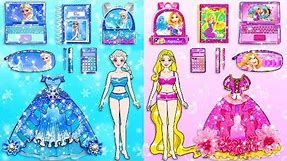 Barbie Dolls Dress Up - Decorate Blue and Pink Disney Princess School Supplies | WOA Doll Channel