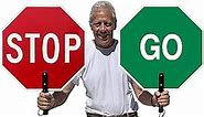 SmartSign Pack of 1, 18 x 18 inch Handheld “STOP - GO” Paddle Sign with Handle, Double-Sided, Screen Printed, 120 mil Aluminum Composite, Red, Green and White