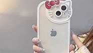 NOHHROY Cute Cat Transparent Phone Case for iPhone 14 13 12 11 Pro Max XS XR Cartoon Soft Shockproof Cover (White-Redear,iPhone 11)