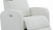 CHITA Genuine Leather Power Swivel Glider Recliner Chair, Double Layer Backrest Truck Armrest Recliner Chair Sofa for Living Room-White