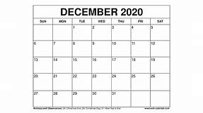Free Printable December 2020 Calendar - Wiki-Calendar.Com