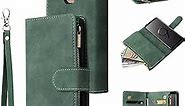 UEEBAI Wallet Case for Samsung Galaxy S8 Plus, Premium PU Leather Magnetic Closure Handbag Zipper Pocket Case Kickstand Card Slots with Hand Strap Shockproof Flip Case - Dark Green
