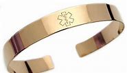 Gold Medical Alert ID Bracelet - Custom Secret Message Engraved - Medical ID Jewelry - Gold Medical Cuff Bracelet - Medical Jewelry - Personalized Unisex Gold Cuff - Star of Life EMS Bracelet