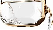 GVIEWIN for AirPods Pro Case, Marble Full Body Protective Hard Shell Women Cover with Wrist Strap for Airpods Pro Case(2019) [Front LED Visible] (White/Gold)