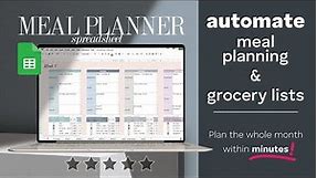 Weekly Meal Planner Spreadsheet Template • with Automated Shopping List! (plan meals within minutes)