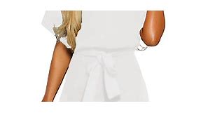 Vetinee Women's Casual Boat Neck Rompers Loose Short Sleeve Jumpsuit High Waist Belted One Piece Playsuit Size XS-2XL