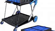 Folding Shopping Cart with Wheels, Collapsible Cart with Basket, 2-Layer Utility Carts, Outdoor Wagon for Groceries, Hand Truck (Folding Cart + Crate)