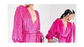 ASOS EDITION sequin wrap mini dress in hot pink | ASOS