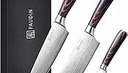 PAUDIN Kitchen Knife Set, 3 Piece High Carbon Stainless Steel Professional Chef Knife Set with Ultra Sharp Blade & Wooden Handle (Kitchen Knife Set 3 Pcs)