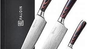 PAUDIN Kitchen Knife Set, 3 Piece High Carbon Stainless Steel Professional Chef Knife Set with Ultra Sharp Blade & Wooden Handle (Kitchen Knife Set 3 Pcs)