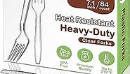 7.1" Clear Plastic Forks Heavy Duty with Heat Resistant & BPA Free, Solid and Durable Plastic Cutlery, Premium Disposable Forks for Party Supply(84 Count)