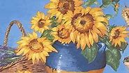 CONCORD WALLCOVERINGS Classic Floral Wallpaper Border Featuring Flower Vases with Sunflowers and Lavenders, Colors Yellow Blue, Size 7 Inches by 15 Feet KC78062