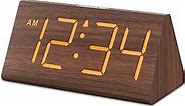 DreamSky Wooden Digital Alarm Clocks for Bedrooms - Electric Desk Clock with Large Numbers, USB Port, Battery Backup Alarm, Adjustable Volume, Dimmer, Snooze, DST, 12/24H, Wood Décor (Brown)