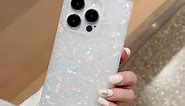 Reezaddin Mother of Pearl Square Glitter Phone Case for iPhone 12/12 Pro,Squared Edge Design Shiny Bling Sparkle Slim Glossy Trendy Flexible Protective Girly i12 i12pro Cover 6.1 Inch,Opal Shell