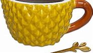 SISETOP Embossed Durian Cup, Yellow Durian Shaped Novelty Coffee Cup with Spoon, 13oz Large Porcelain Funny Coffee Mug, Creative Tea Mug Gift for Woman, Man, Durian Lover, Dishwasher & Microwave Safe
