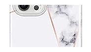 JAHOLAN Shiny Rose Gold Metallic Case Compatible with iPhone 12 Pro Max Marble Design Clear Bumper TPU Soft Rubber Silicone Cover Phone Case 6.7 inch White Gold
