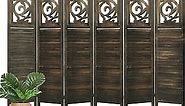 ECOMEX 6 Panel Room Divider Fully Assembled 5.6Ft Carved Wood Room Divider Folding Wooden Screens Room Dividers and Folding Screens Partition Wall Dividers for Home Bedroom Office, Rustic Brown
