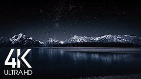 8 Hours Nighttime Ambience - 4K Grand Teton and Milky Way - Nature soundscapes