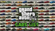 GTA 5 Cars List, Vehicles List, Cars in the Grand Theft Auto V