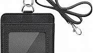 PU Leather ID Badge Holder, Life-Mate ID Badge Holder with 1 Clear ID Window 1 Credit Card Slot and PU Leather Lanyard for Badge Credit Cards College ID Cards in Black
