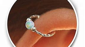 Cartilage Earring Hoop - 20G Sterling Silver helix piercing ear ring - white opal cartilage earring , silver cartilage hoop