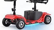 Mobility Scooter for Adults, Senior, Skmc 4 Wheels Electric Powered Chargeable Device for Travel, Lightweight and Portable, with LED Headlights and Basket, Charger Included, Red/Blue (Red)