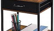 Printer Stand with Storage, 2 Tier Small Printer Table with Fabric Drawer and Wooden Shelf Desktop Organizer for Printers Fax, Home Office, Rustic Brown