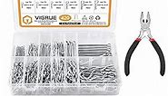 VIGRUE 420Pcs Cotter Pin Assortment Kit R Clips Spring Retaining Hair Pins Assortment Kit with Pliers, Zinc-Plated
