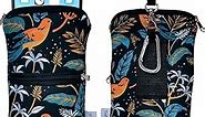 Tainada Men Women Phone Neoprene Shockproof Zippered Sleeve Case Bag Pouch with Carabiner, Neck Lanyard, Belt Loop Holster for iPhone 15/14 Pro Max, Samsung S23+, A54 (Birds Floral Navy Blue)