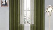 DWCN Olive Green Sheer Curtains for Living Room Bedroom Faux Linen Look Voile Drapes Grommet Top Window Curtain Panel 52 x 84 inches Long, Set of 2 Panels