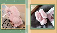 Mikikit Fluffy Bunny Lovely Ear Cellphone Case Plush Bunny Case Furry Fluffy Phone Shell Fluffy Phone Cover Phone Protector Rabbit Phone Cover Compatible with/ M12/ F12 Best Gift Pink