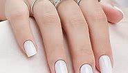 White Press on Nails Short, Jofay Fashion Square Solid Color Fake Nails with Glue, Reusable & Natural Acrylic False Nails Stick on Nails for Women Girls Gift, Gel Nail Kit, 24pcs