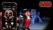 CALLING MICKEY MOUSE ON FACETIME AT 3AM | MICKEY MOUSE GHOST FOUND IN A PLAYHOUSE AT 3AM!