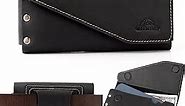 Topstache Leather Phone Holster with Belt Loop, Magnetic Closure Cell Phone Pouch Card Holder Wallet, Handmade Leather Phone Holder for iPhone 14 Pro Max,(Fits Phone with Otterbox Case on) XL,Black