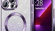 Hython for iPhone 13 Pro Max Case Clear Magnetic Glitter Phone Cases [Compatible with MagSafe] Full Camera Lens Protector Slim Gradient Sparkle Luxury Plating Shockproof Protective Cover Women, Purple