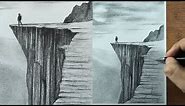 How to Draw CLIFFS with Pencil Step by Step (Landscape Drawing)