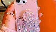 Glitter Case for iPhone 12 Pro Max Case 6.7 inch for Women with Expanding Phone Kickstand Ring Stand, Clear Bling Sparkle Cute Phone Cover (Pink)