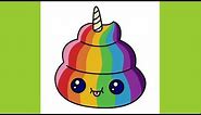 How to draw a Unicorn Poop Cute Emoji Rainbow Coloring