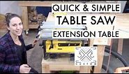 Fold Down Table Saw Extension Table // Quick and Easy // Outfeed Table // Woodshop