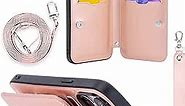 GOOSPERY Rich-Fit iPhone 14 Pro Max Crossbody Wallet Case for iPhone 14 Pro Max Case [Strap Included] with Card Holder Lanyard Magnetic Clasp [Kickstand Ring] Heavy Duty Protection, Rose Gold