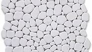 Thassos White Marble Pebble Stone River Rocks Mosaic Tile Tumbled Kitchen Bath Wall Floor Backsplash Shower (1 Sheet)