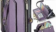 Strapurs Crossbody for iPhone 15 Pro Max Case Wallet【RFID Blocking】 with 10-Card Holder Zipper Bills Slot, Soft PU Leather Magnetic Shoulder Wrist Strap for iPhone 15 Pro Max Wallet Case Women,Purple