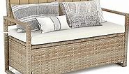 YITAHOME 70 Gallon Outdoor Storage Bench, All-Weather PE Rattan Deck Box, Wicker Storage Seat Box for Patio Furniture, Outdoor Cushions, Pool Storage and Garden Tools - Beige