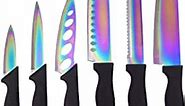 Lightahead 7pcs Premium Rainbow Colored Knife Set, 6 Stainless Steel Kitchen Knives with Chopping Board