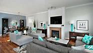 Deep Turquoise and Gray Contemporary Living Rooms