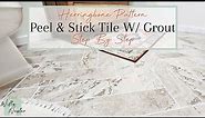 How To Install PEEL AND STICK VINYL FLOORING W/ Grout | Herringbone Tile Bathroom Floor
